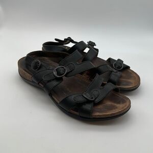 Dansko Womens Slingback Sandals Black Buckle Wedge Heels Leather 37/6.5‎